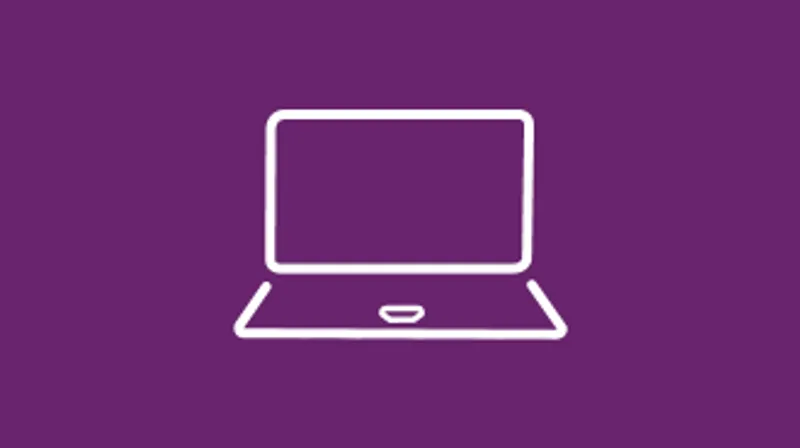A laptop icon on a purple background.