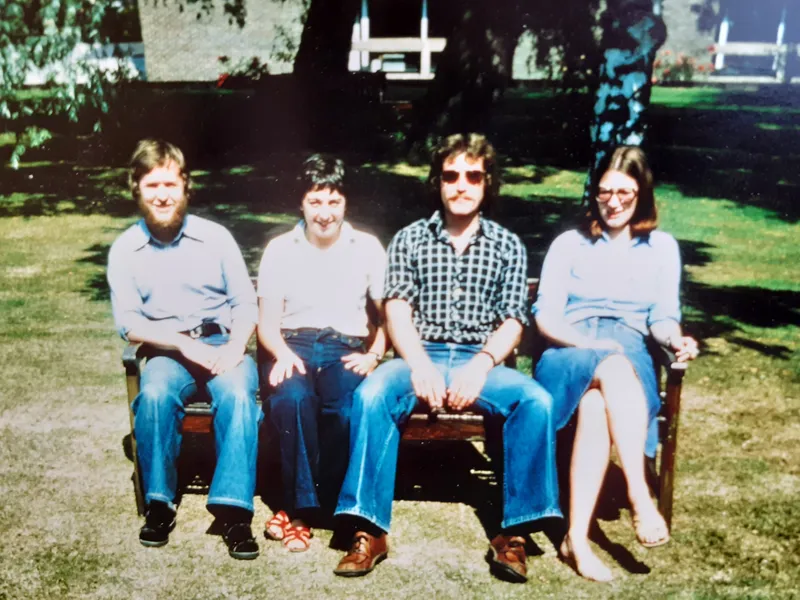 ulie Hope MA Course 1977. From left to right are Nick Beer, Liz Evans, Bob Jackson and Julie Bennett