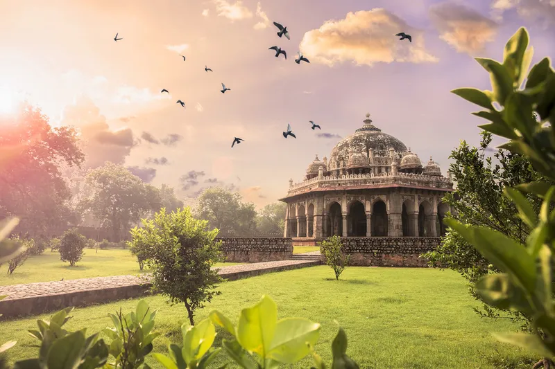 Sixteenth century tomb in India with gardens and birds