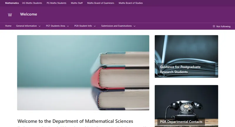 Screenshot of PG Maths Students Area