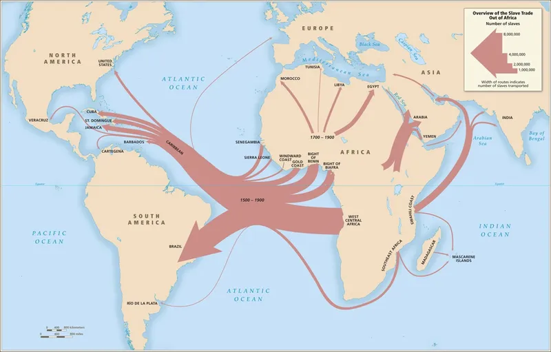 Map of slave voyages from African to America