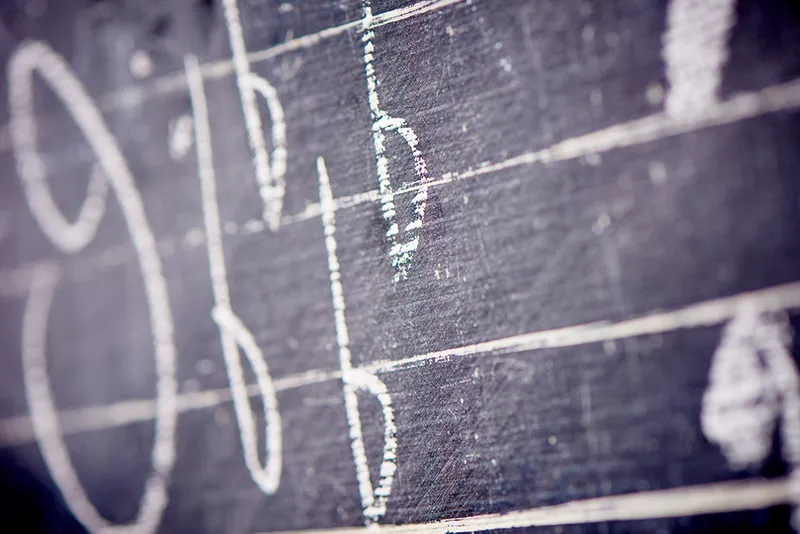 A blackboard with musical notes