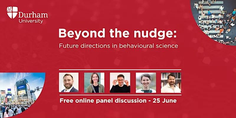 Flyer for Beyond the nudge event, with panelist profile pictures.