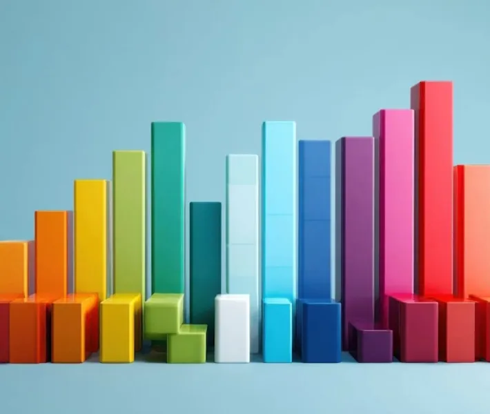 A number of coloured wooden blocks arranged to look like a bar chart