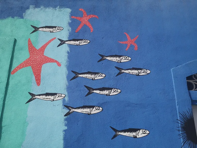 A shoal of fish painted on a wall in Tarragona, Spain