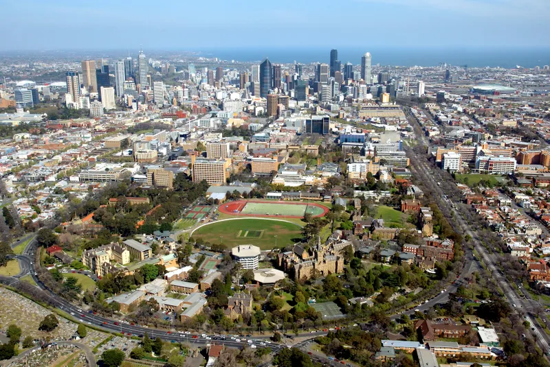 An aerial view of Melbourne