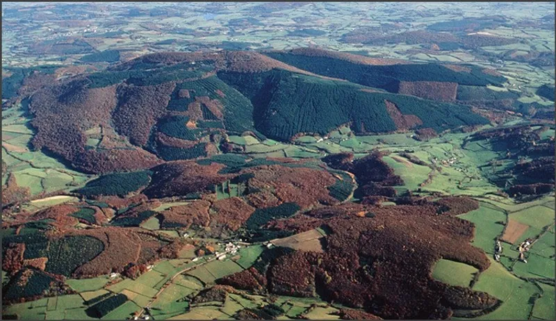Aerial view of the landscape around Mont Beuvray, France. Photo: Bibracte EPCC.