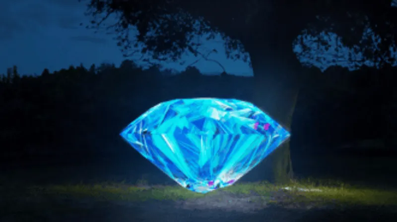 A graphic illustration of a large blue diamond