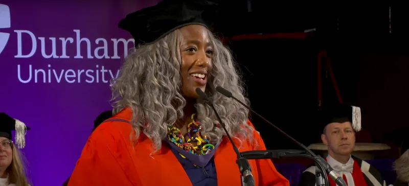 Dr Anne-Marie Imafidon, Honorary Doctor of Science, during her acceptance speech