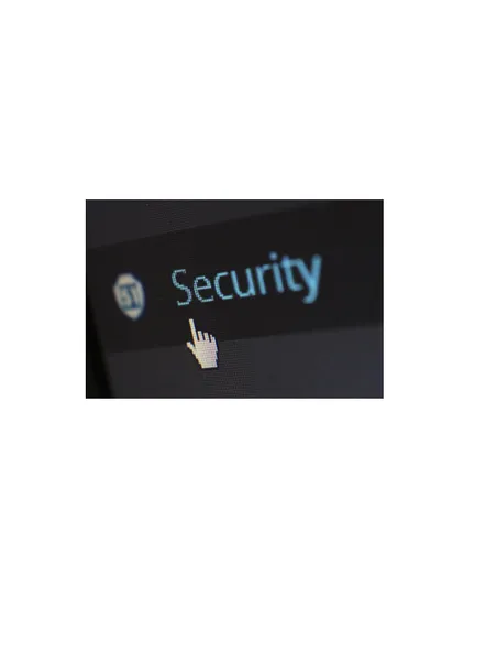 mouse cursor hovering over blue text reading 'security' in a black box, on a white background