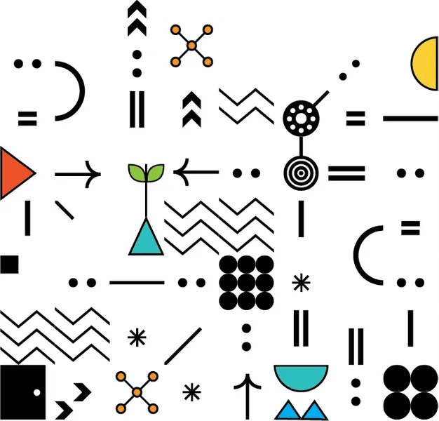 A decorative icon illustrating different shapes in a modernist style