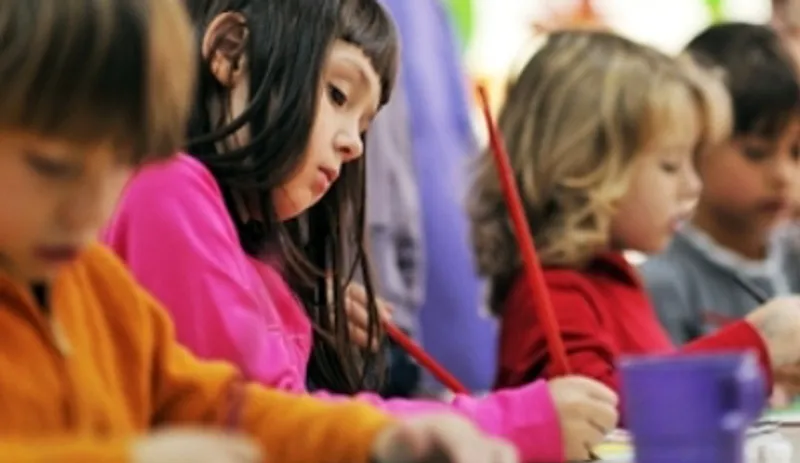 Children painting in an art class