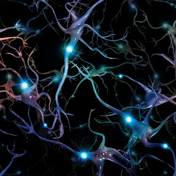 Colourful neurons, brain cells with glowing nodes