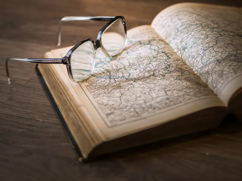 Old map with glasses
