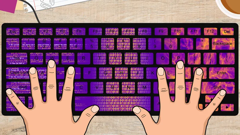 Picture of a computer keyboard with 2 hands on it
