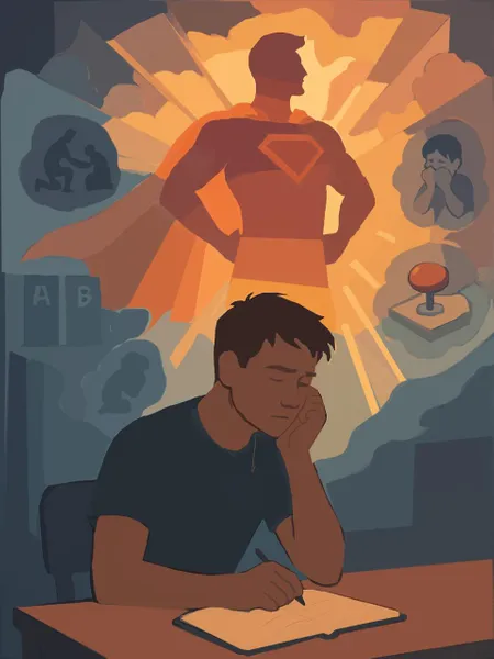 Graphic of someone sitting at computer