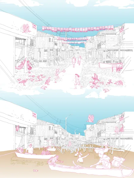 Graphic drawing of neighbourhood in Peru