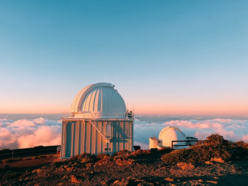 Observatory building in La Palma with sky behind