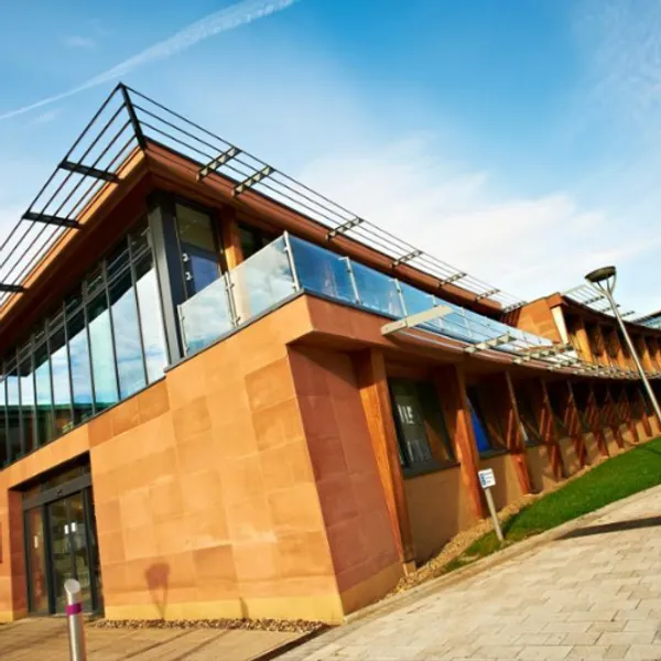 A contemporary building with blue sky