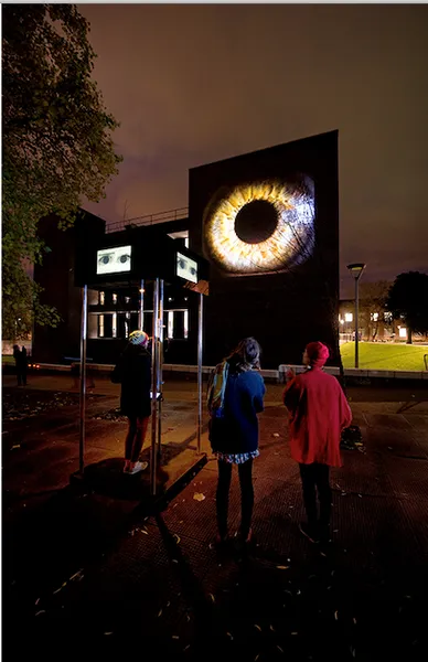 An image from the artwork I which was projected onto the Bill Bryson Library as part of Lumiere 2013.