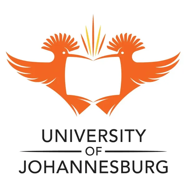 University of Johannesburg logo, featuring two orange birds mirroring each other. Beneath the birds are the words 