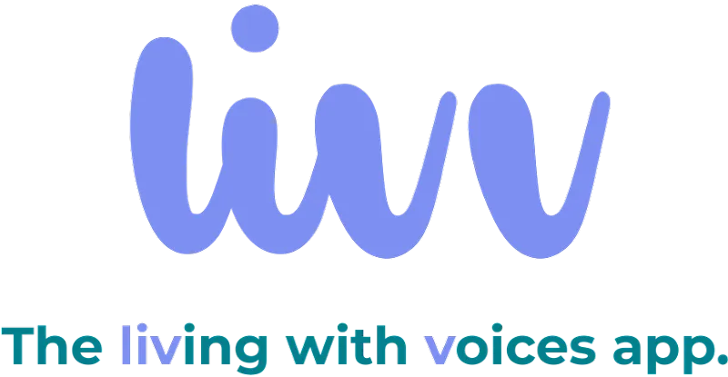 LIVV Logo with text 'The Living with voices app'