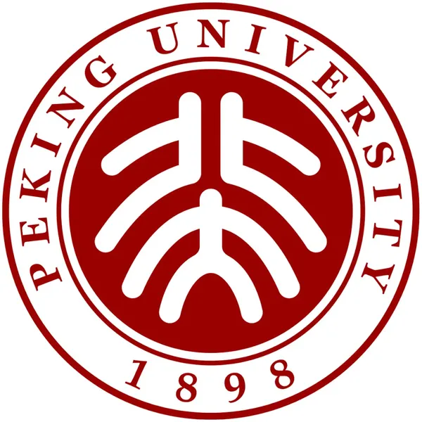 Logo for Peking University - a white symbol on a red background surrounded by the words 