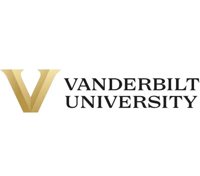 Logo of the Vanderbilt University, featuring a large gold 'V' on the left and the words 