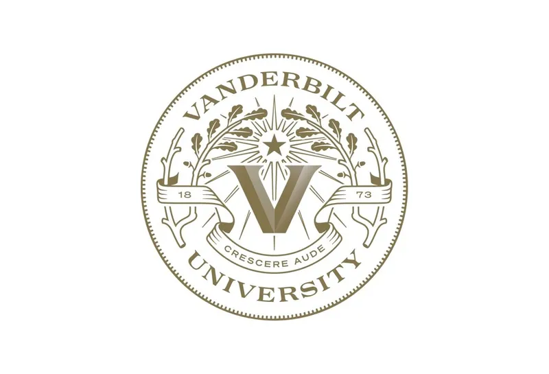 Gold logo, with a 'V' in the centre with olive branches surrounding it
