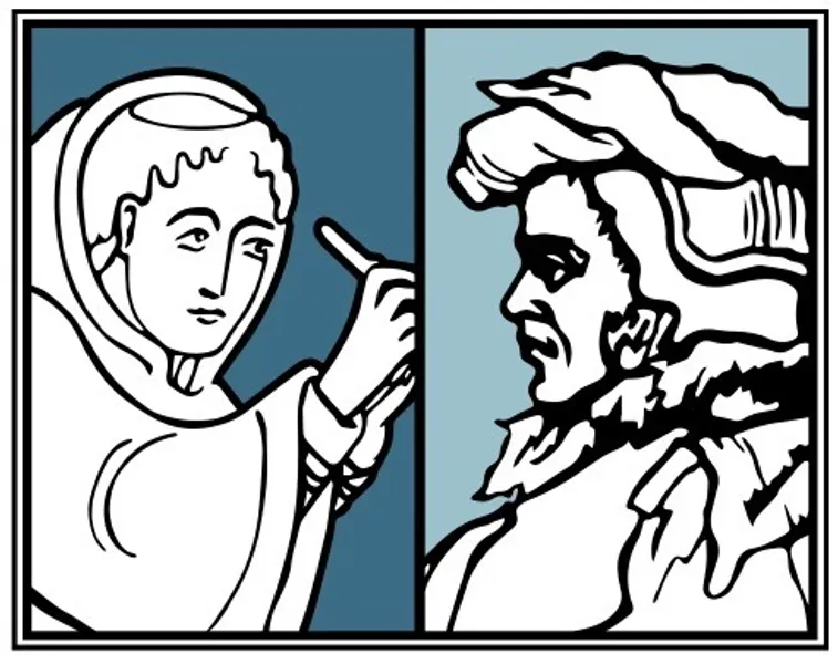 Two cartoon figures of medieval and early modern characters