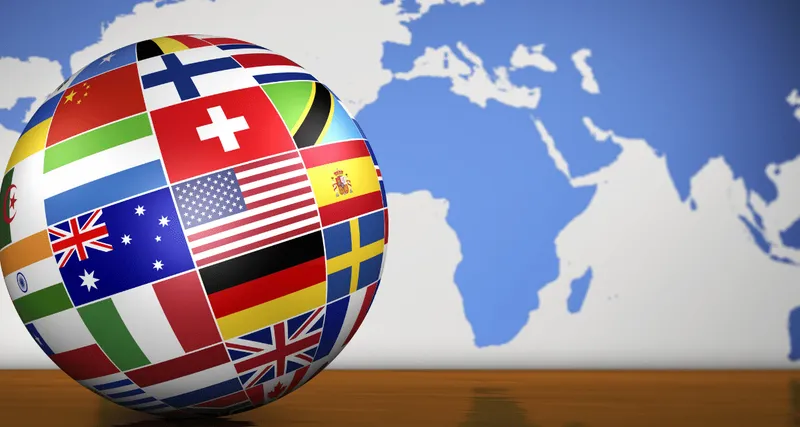 Virtual globe with flags and background map