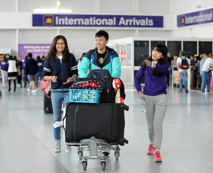 International students arriving at Newcastle Airport