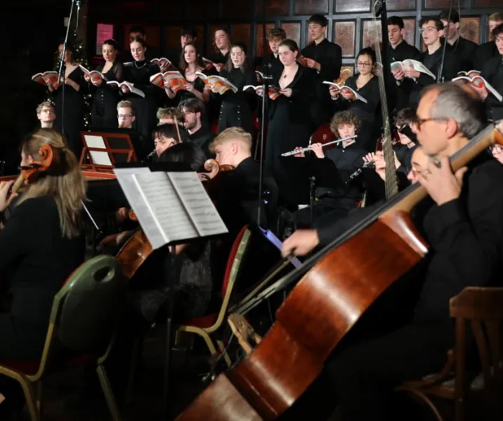 Instrumental players and singers perform Handel's Messiah in Durham Town Hall