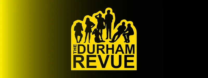 Durham Revue logo featuring the black silhouettes of seven performers on a yellow background