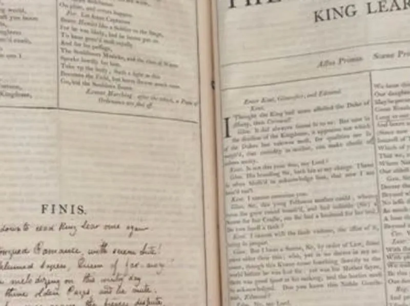 The image shows part of a page from Keats’s copy of Shakespeare on which he inscribed a sonnet.