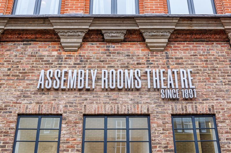 Sign outside the theatre saying Assembly Rooms Theatre since 1891