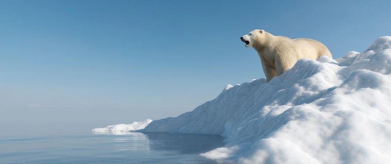 Polar bear roaring on ice cap