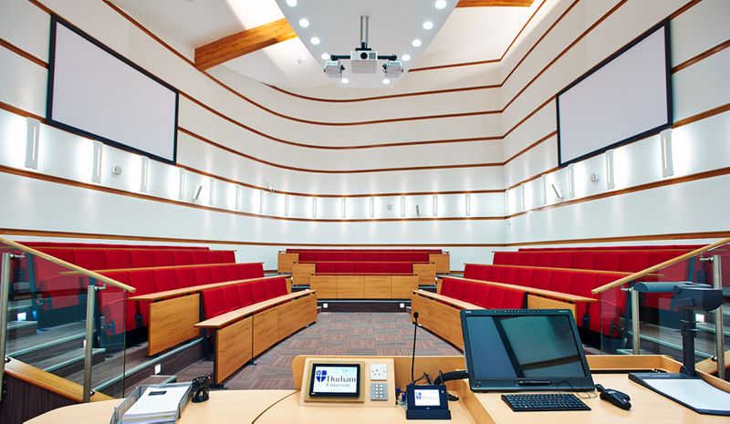 An empty lecture theatre in the Law School