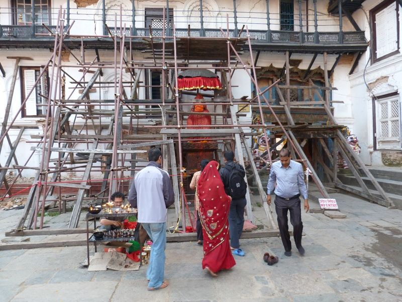 Scaffolding holding up a heritage building in Kathmandu after the 2015 Gorkha Earthquake