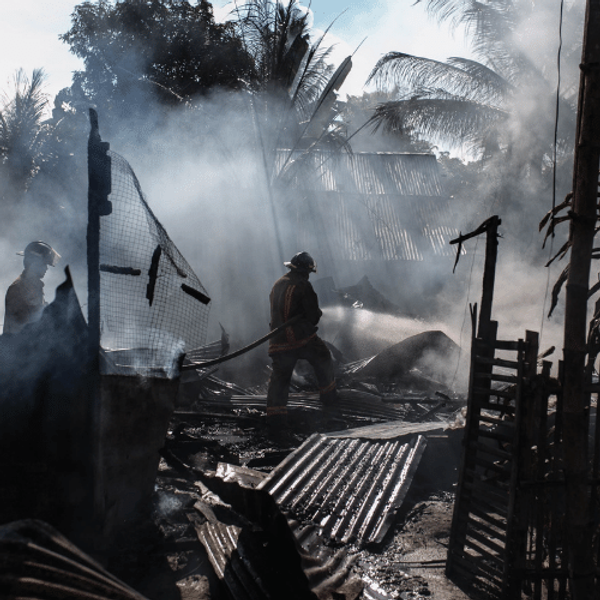 Firefighters at a disaster site