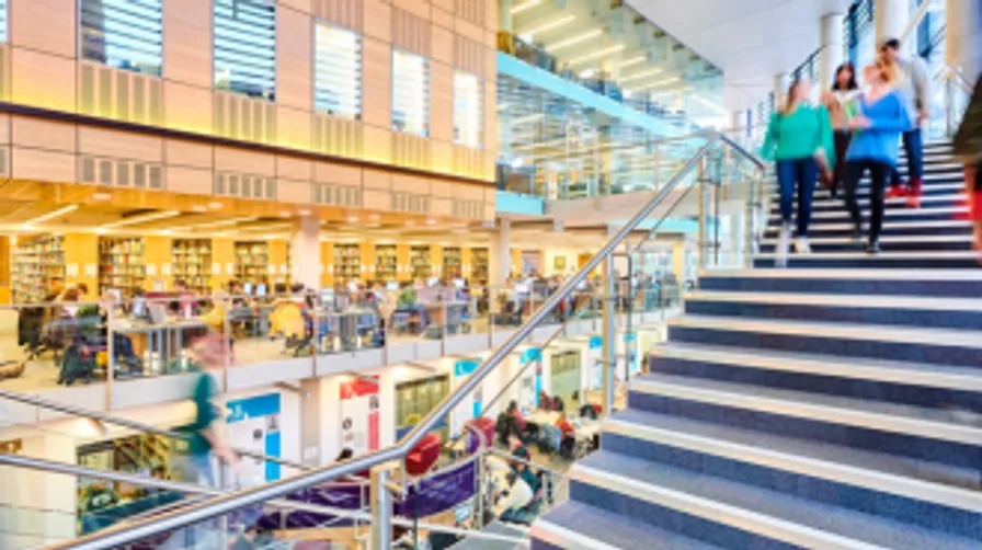 An inside view of Bill Bryson Library with stairs