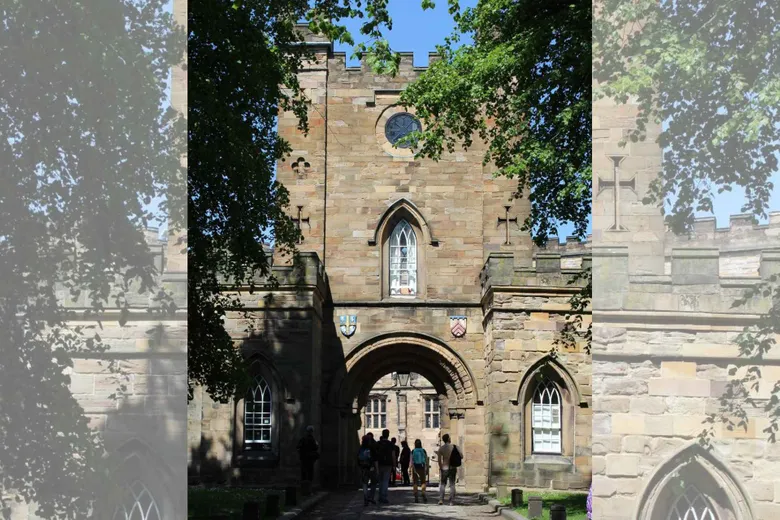Entering through the 12th century Gatehouse of Durham Castle.