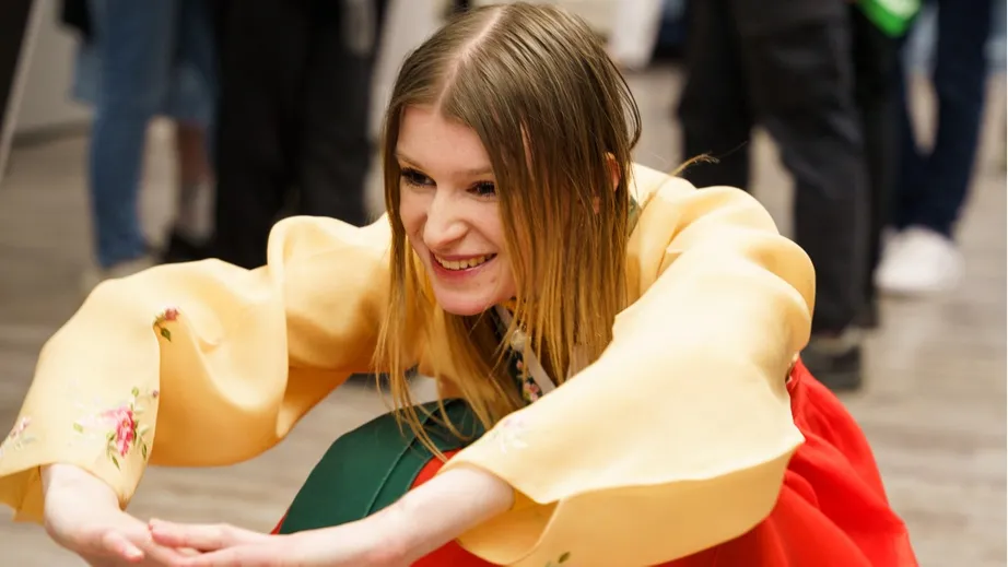 A student taking part in a global dance session at World Fest