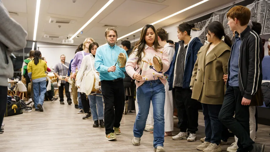 Students taking part in international music and dance taster sessions at World Fest