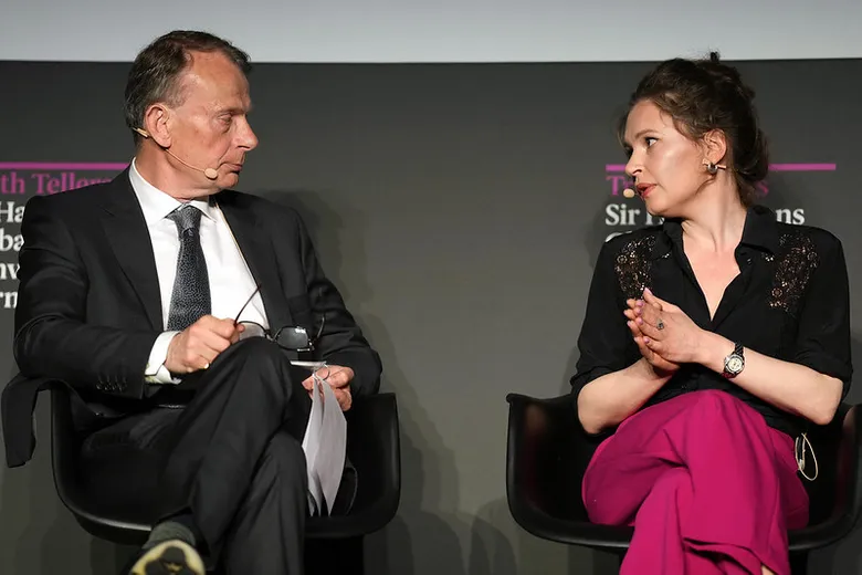 Broadcaster Andrew Marr with Russian investigative journalist Maria Pevchikh