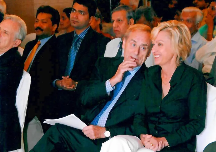 Sir Harry Evans and Tina Brown, at an event in India