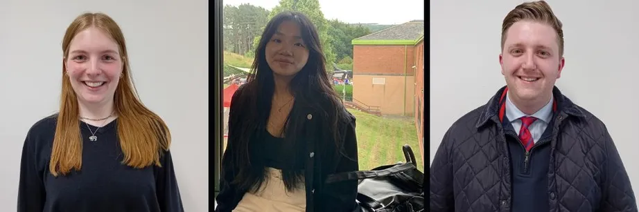 Left to right, head and shoulder pictures of Durham University students Holly Northmore, Sabrina Yu and Scott Wilson.