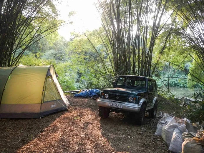 Cars belonging to researchers at base camp