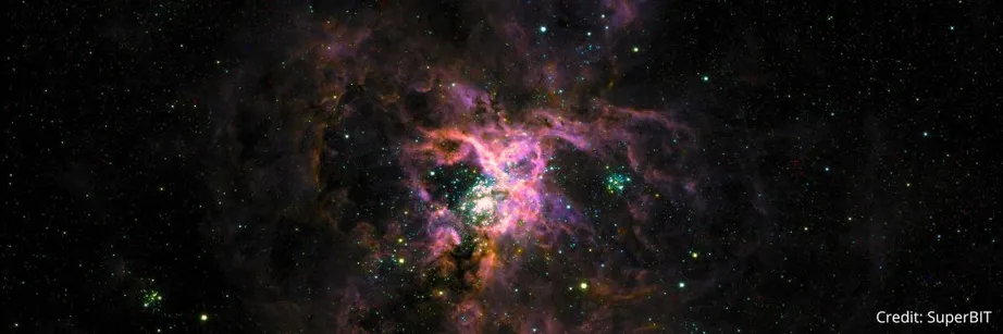 A starry background with the Tarantula Nebula at its centre