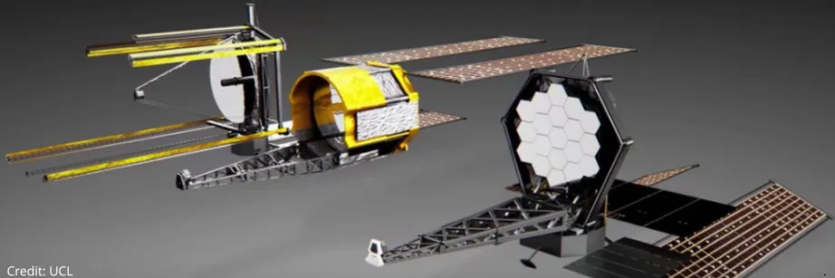 Artist's impression of three potential instruments for the Habitable Worlds Observatory show here side by side.